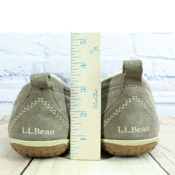 LL Bean Cement Suede Fleece Lined Cozy Mountain Moccasin Slippers Size 10 M - Picture 6 of 9